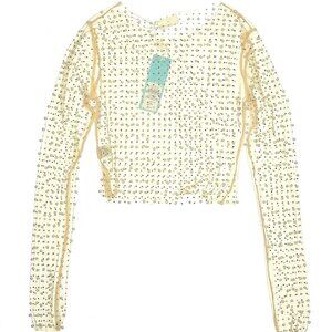 BRAND NEW WITH TAGS Beach Bunny Swimwear Champagne Pearl Mesh LONG SLEEVE TOP